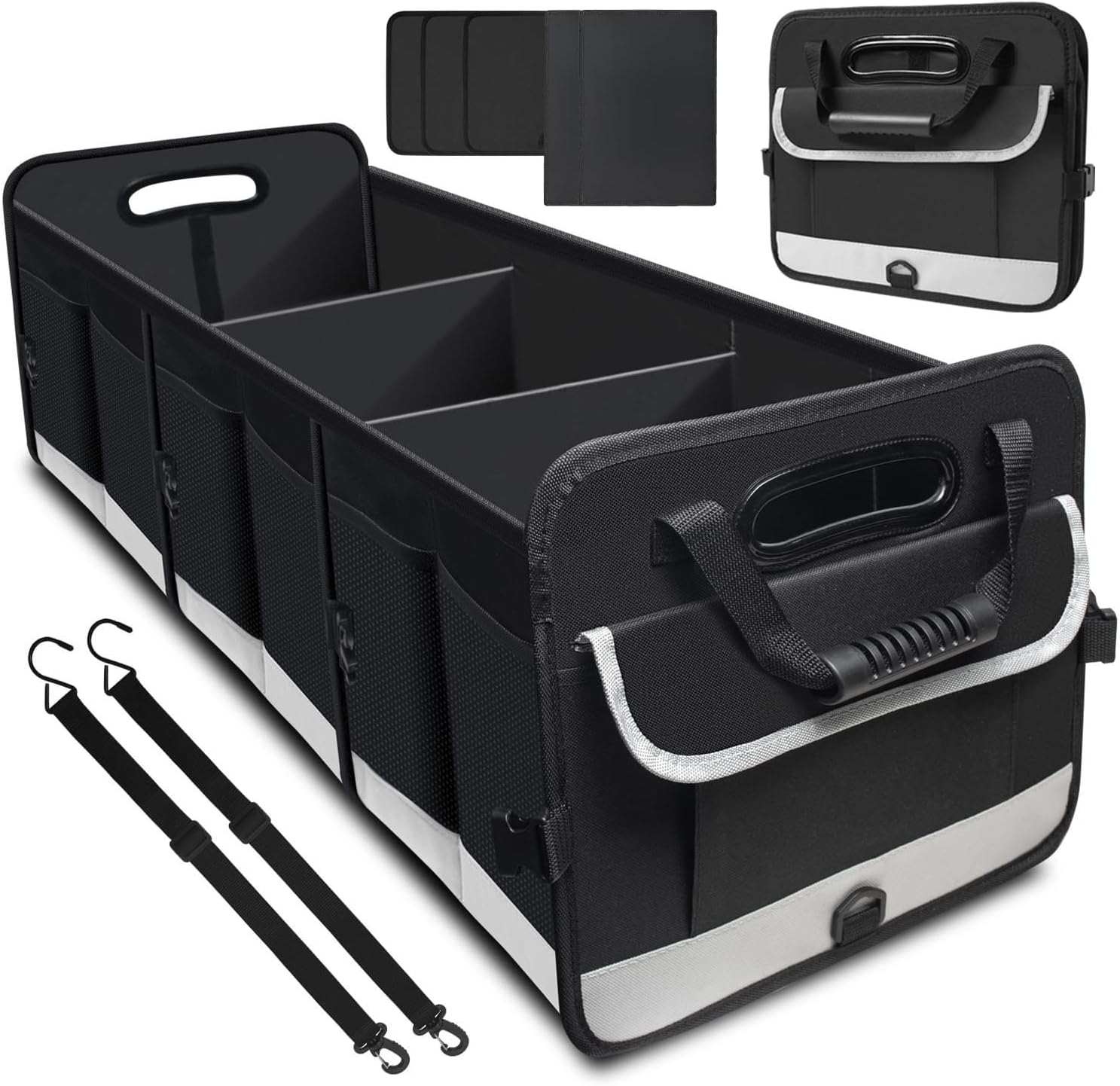 Trunk Organizer for Car, Sturdy Storage Organization with Non-Slip Bottom Strips, 95L Large Capacity Cargo Organizer for Suv, Truck, Sedan, Waterproof Portable Car Organizers for Women Men Quick Pick Grocers